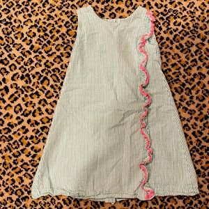 Funtasia Too green seersucker dress with pink ruffle